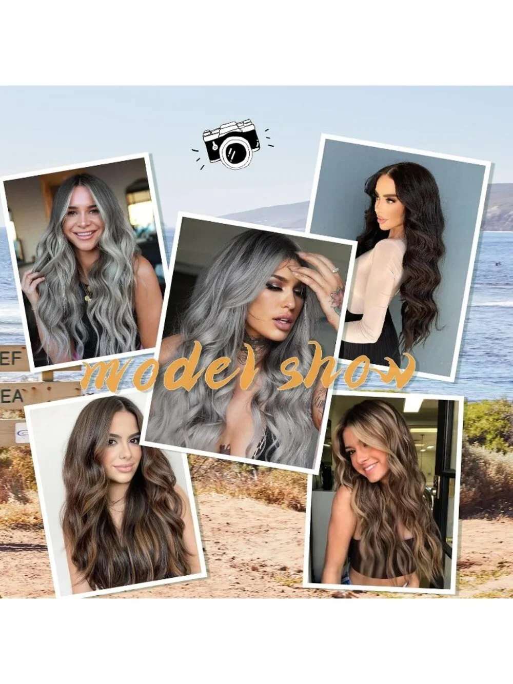 Women's Mix Grey 26 Inch Natural Synthetic Modern Long Curly Wavy Fiber Wigs